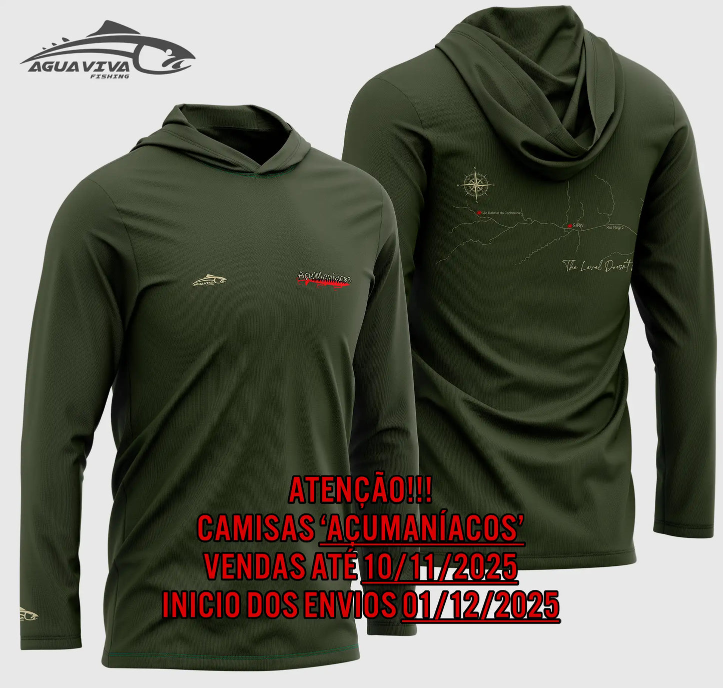 CAMISA DE CAPUZ PRÓ ANGLER POLIAMIDA AÇUMANÍACOS VERDE