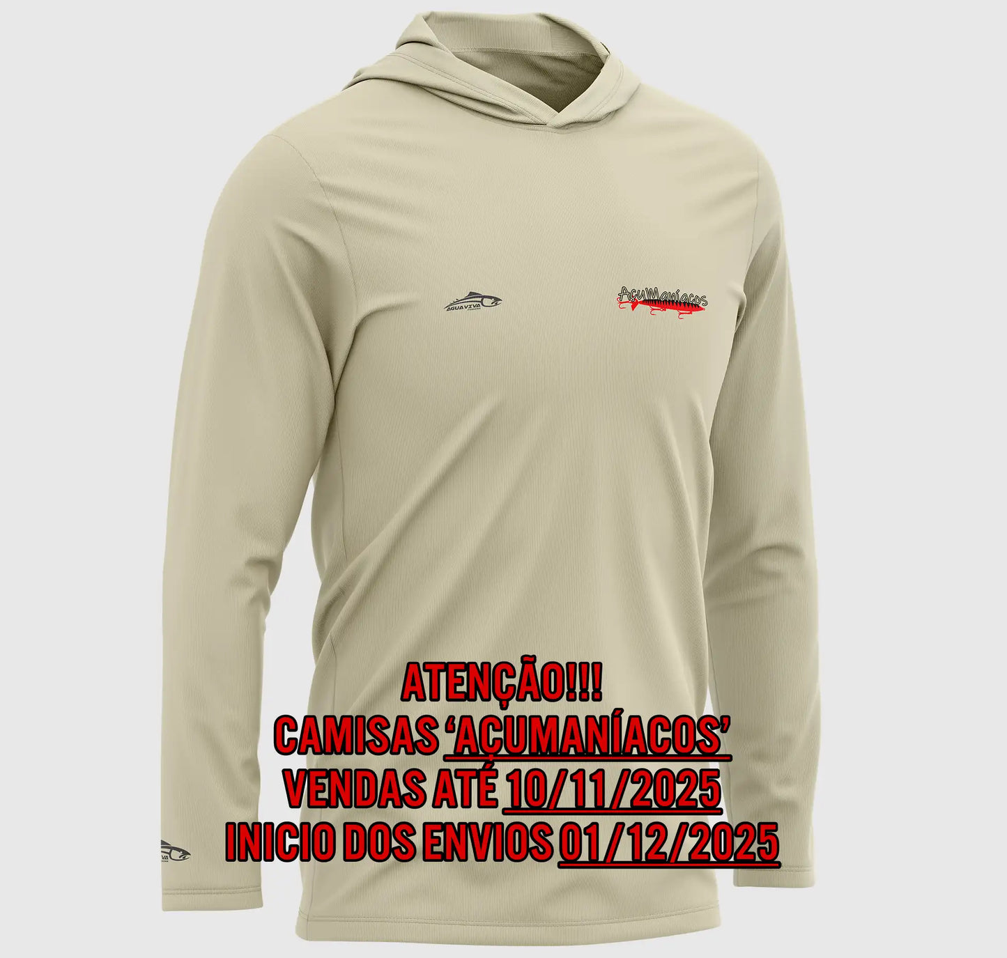 CAMISA DE CAPUZ PRÓ ANGLER POLIAMIDA AÇUMANÍACOS AREIA