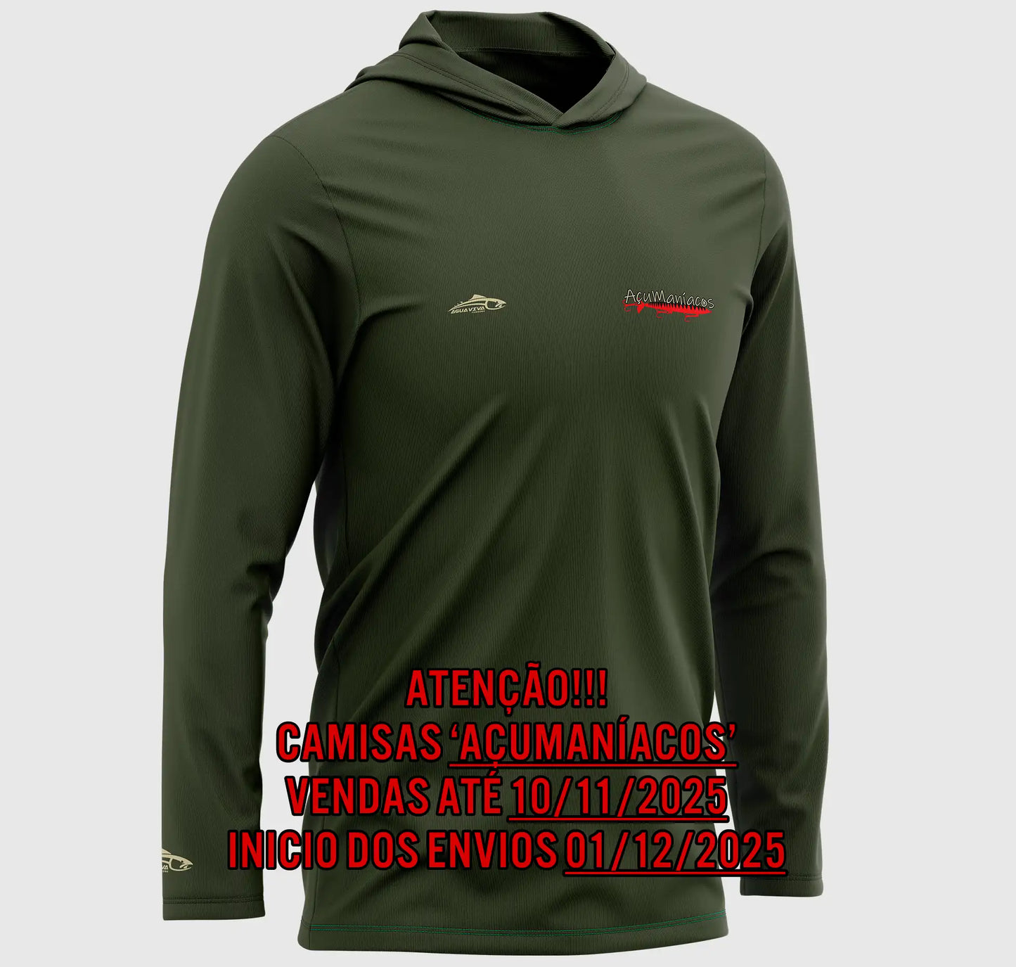 CAMISA DE CAPUZ PRÓ ANGLER POLIAMIDA AÇUMANÍACOS VERDE