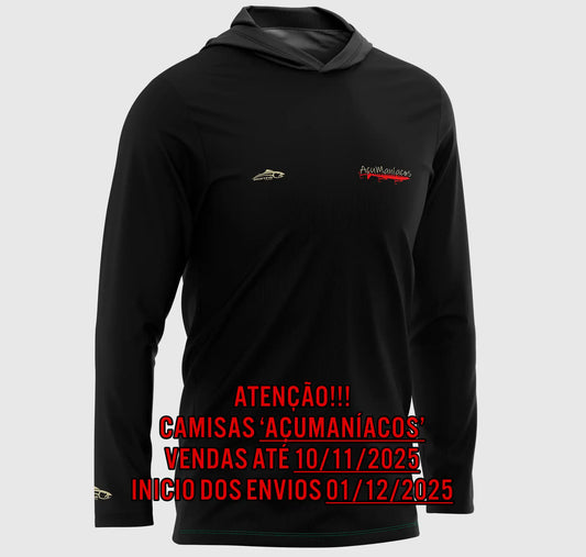 CAMISA DE CAPUZ PRÓ ANGLER POLIAMIDA AÇUMANÍACOS PRETO