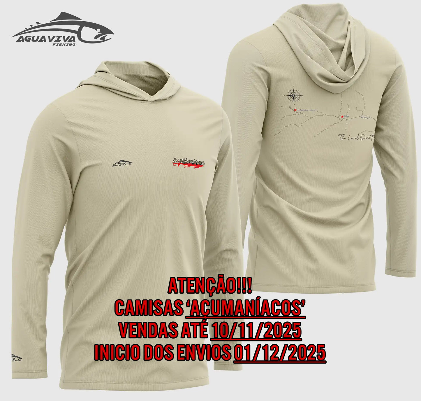 CAMISA DE CAPUZ PRÓ ANGLER POLIAMIDA AÇUMANÍACOS AREIA
